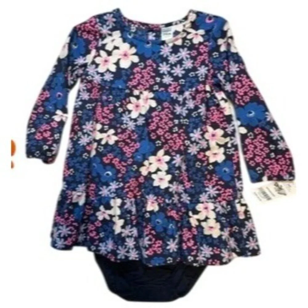 Carters Floral Navy Dress w/Panties 24 Mos Multi Long‎ Sleeves Baby Toddler NEW